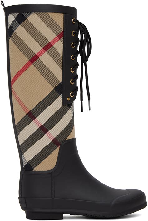 burberry house check and fringed rubber rain boots|burberry knee high boots.